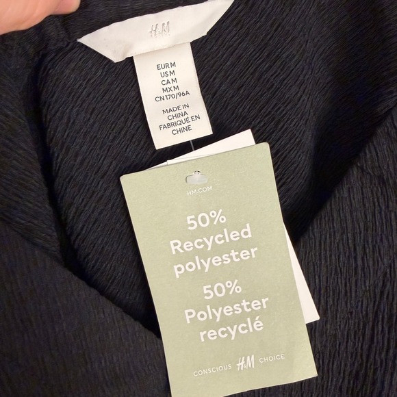 H&M Black Ruched Crepe Maxi Dress Womens Size M Long Sleeve V-Neck Viral Chic - Picture 5 of 8